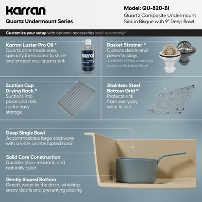24-3/8" Undermount Single Bowl Quartz Composite Kitchen Sink In Bisque