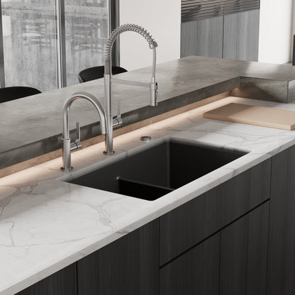 32-3/8" Undermount Double Equal Bowl Granite Kitchen Sink In Black