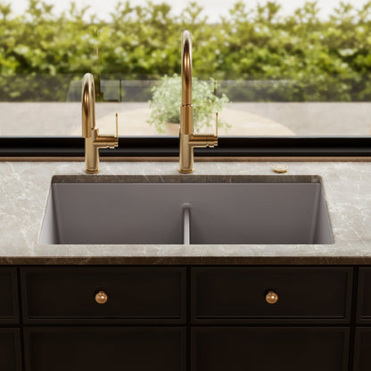 32-3/8" Undermount Double Equal Bowl Granite Kitchen Sink In Grey