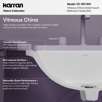 Valera 21" Rectangular Undermount Vitreous China Bathroom Sink In White