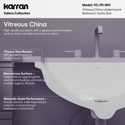 Valera 21" Rectangular Undermount Vitreous China Bathroom Sink In White