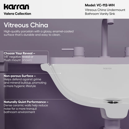 Valera 18" Rectangular Undermount Vitreous China Bathroom Sink In White