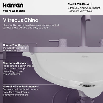 Valera 21" Rectangular Undermount Vitreous China Bathroom Sink In White