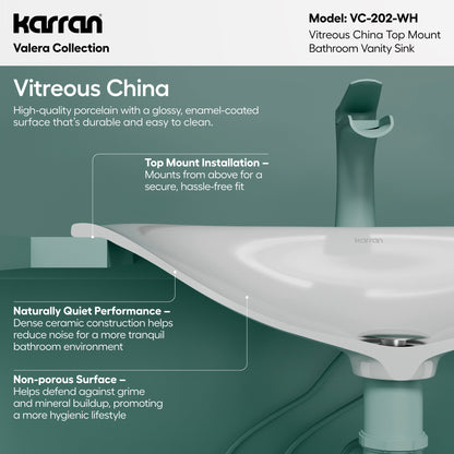 21" Top Mount Vitreous China Bathroom Sink In White