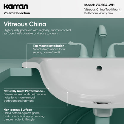 Valera 21" Rectangular Top Mount Vitreous China Bathroom Sink In White