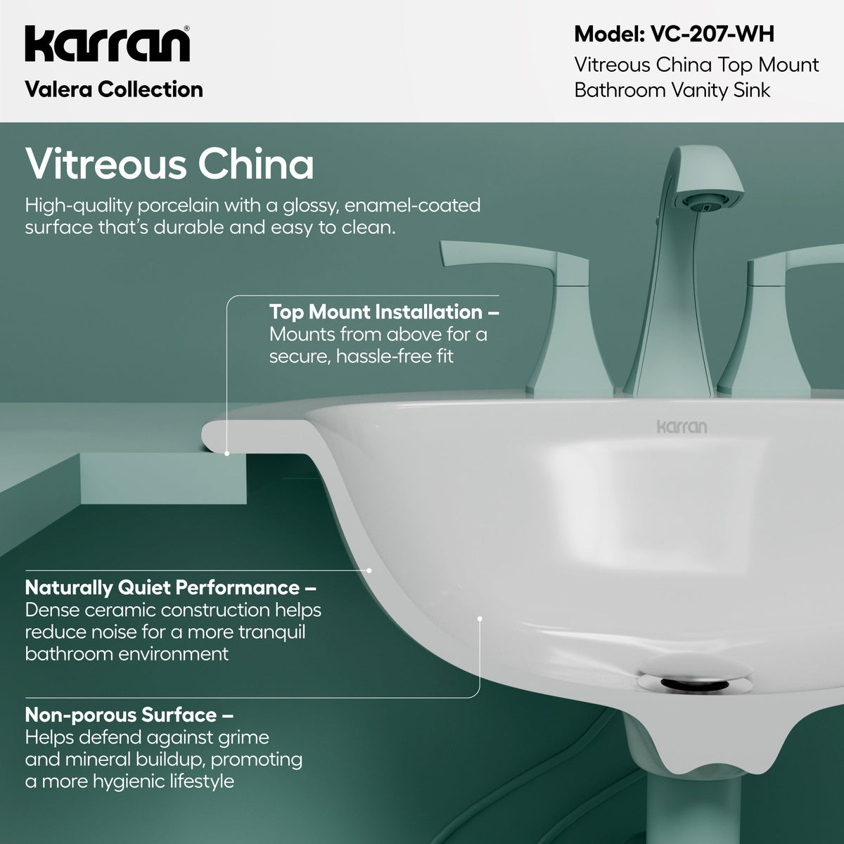 Valera 21" Oval Top Mount Vitreous China Bathroom Sink In White