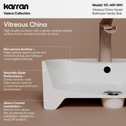 18" Vessel Vitreous China Bathroom Sink In White