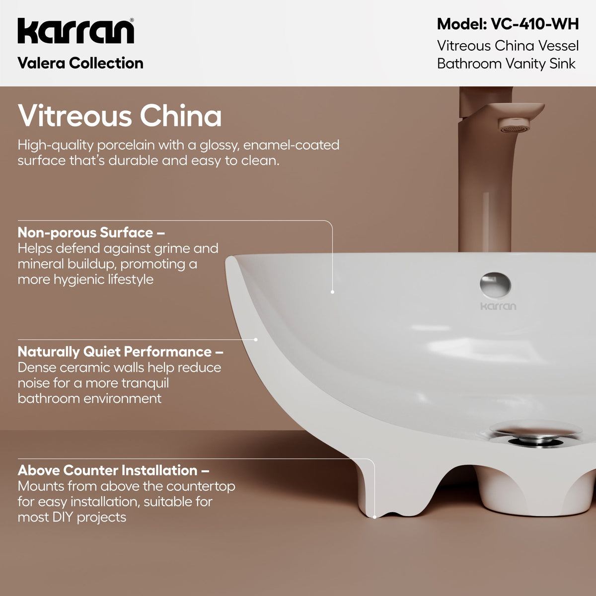16" Vessel Vitreous China Bathroom Sink In White