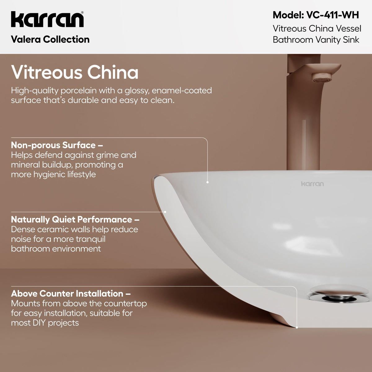 15" Vessel Vitreous China Bathroom Sink In White