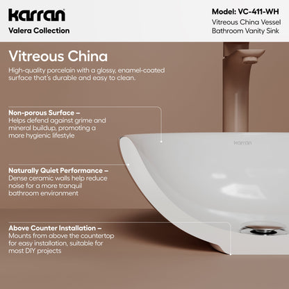 15" Vessel Vitreous China Bathroom Sink In White