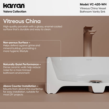 18" Vessel Vitreous China Bathroom Sink In White
