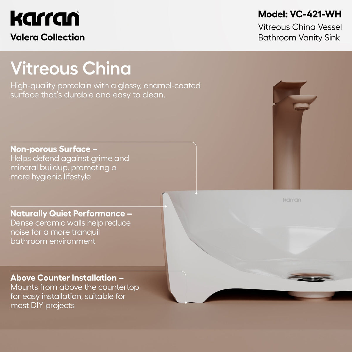 16" Vessel Vitreous China Bathroom Sink In White