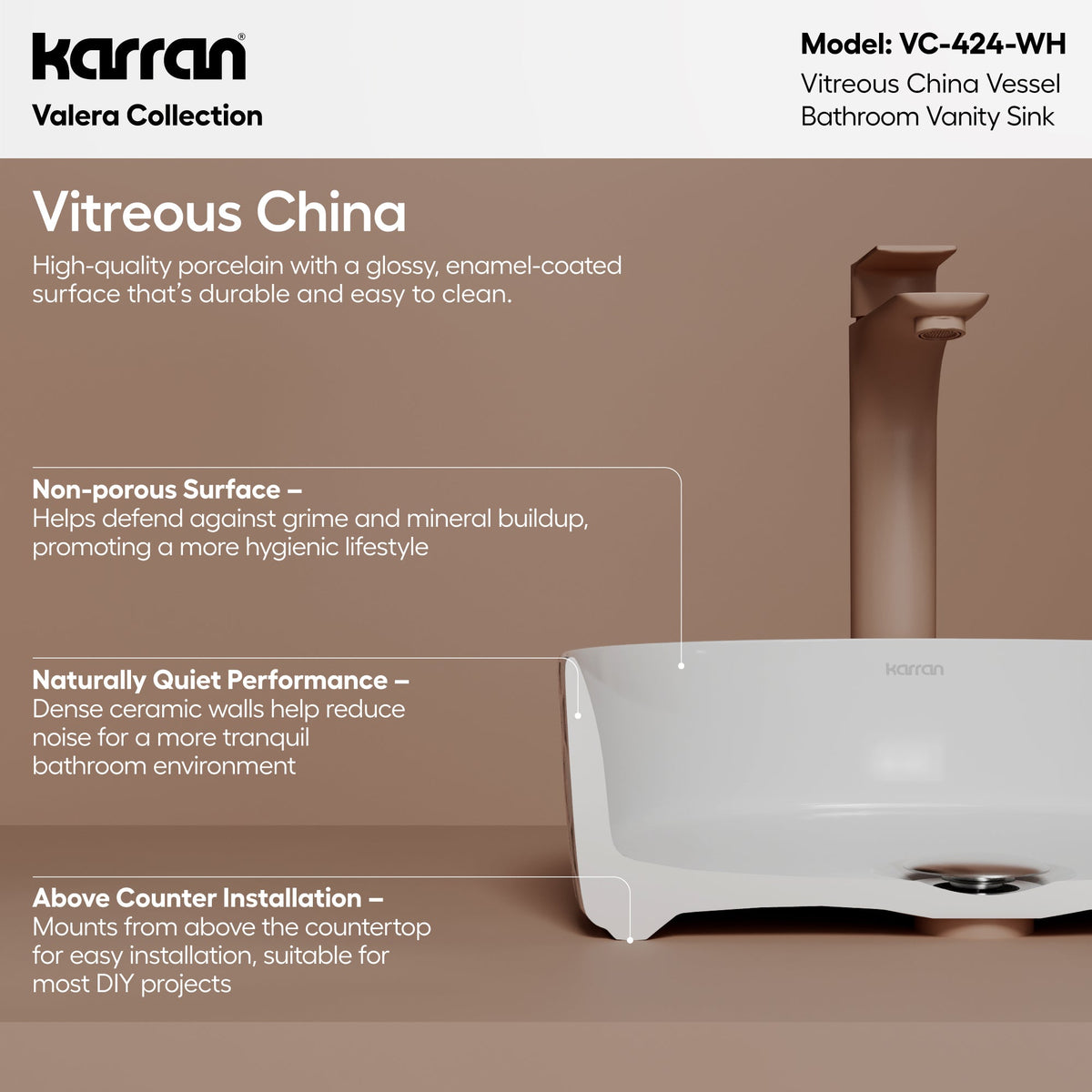 14" Vessel Vitreous China Bathroom Sink In White