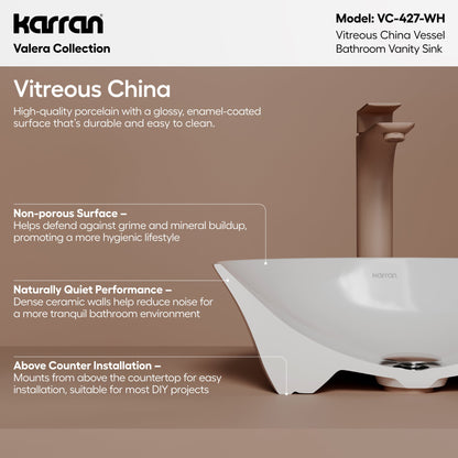 16" Vessel Vitreous China Bathroom Sink In White