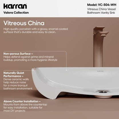 24" Vessel Vitreous China Bathroom Sink In White