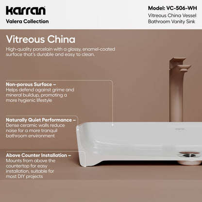 24" Vessel Vitreous China Bathroom Sink In White