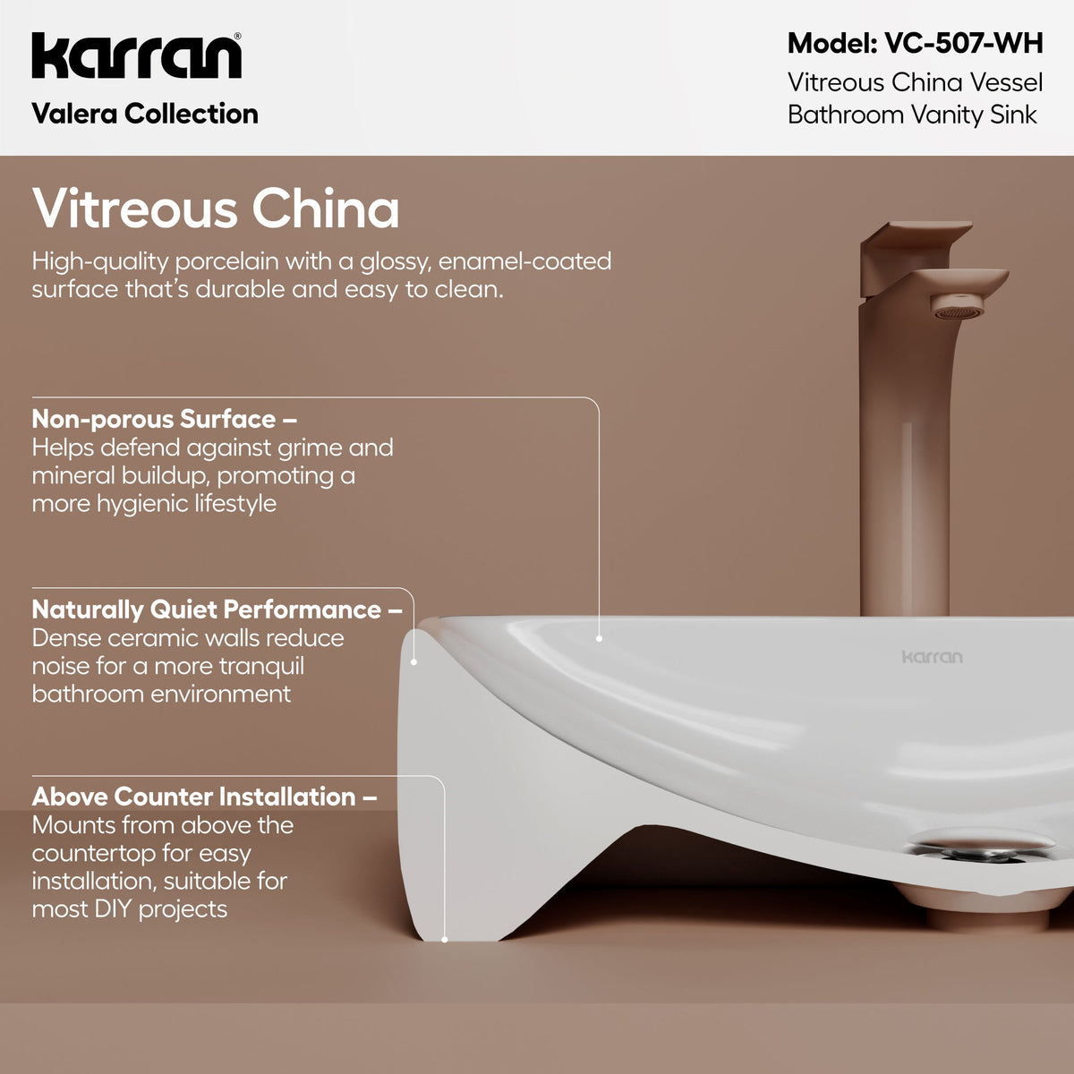 19" Vessel Vitreous China Bathroom Sink In White