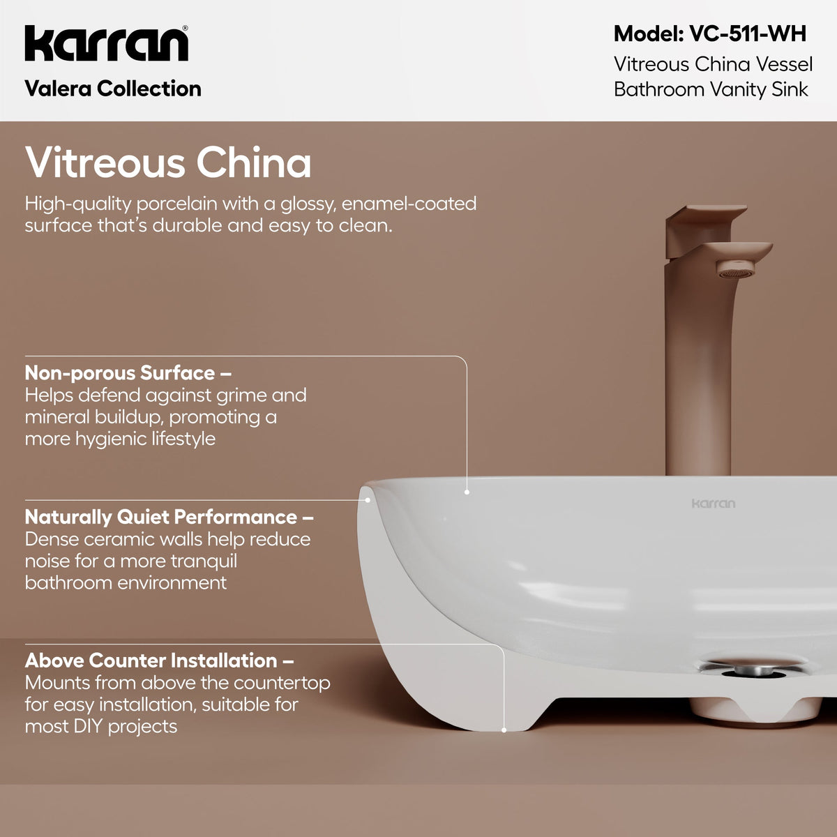 19" Vessel Vitreous China Bathroom Sink In White