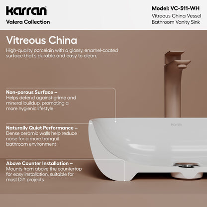 19" Vessel Vitreous China Bathroom Sink In White