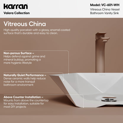 18" Vessel Vitreous China Bathroom Sink In White