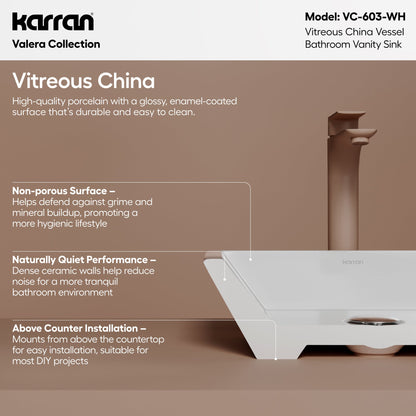 16" Vessel Vitreous China Bathroom Sink In White