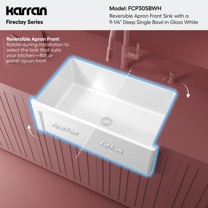Fireclay 30" Reversible Apron Front Single Bowl Kitchen Sink In White