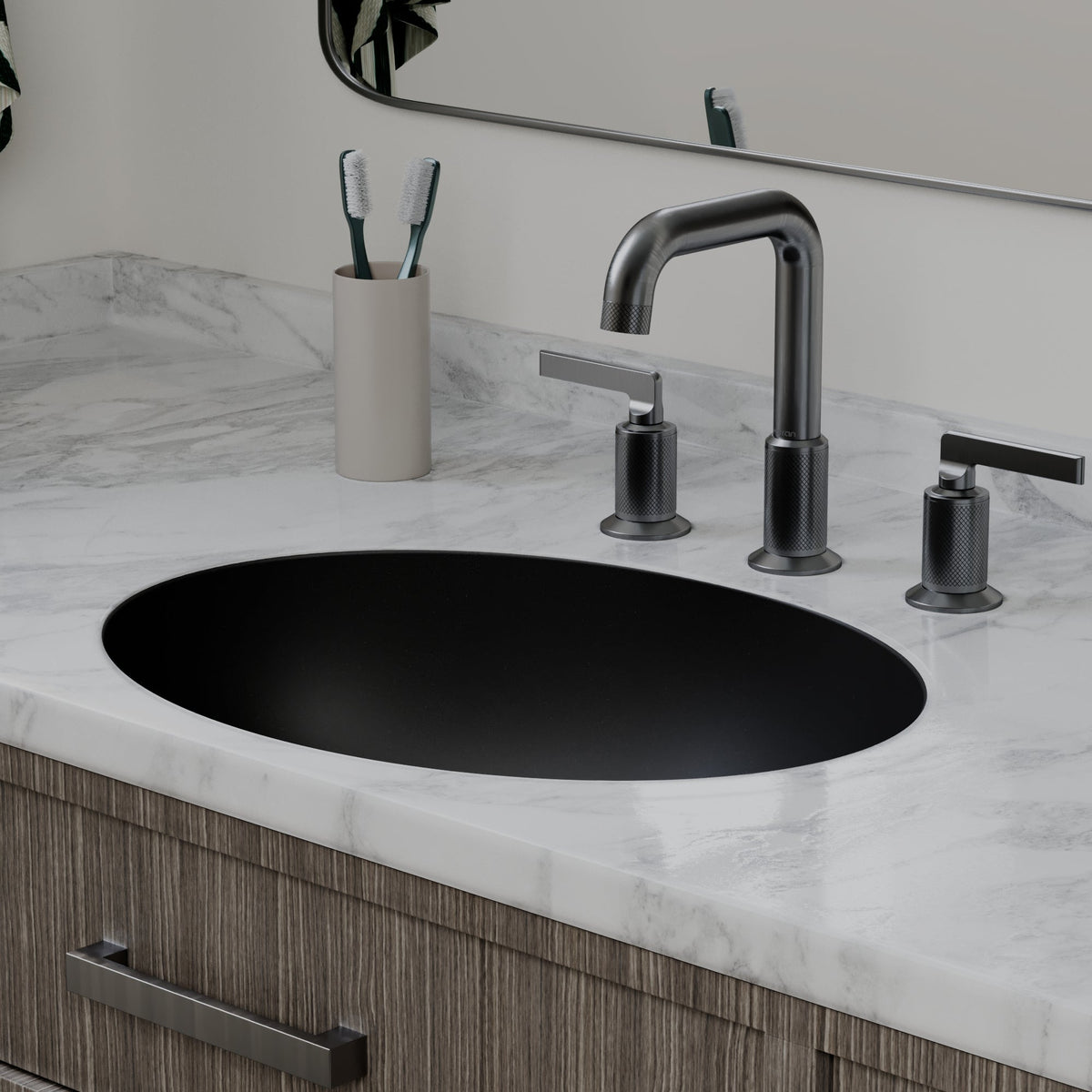 19" Seamless Undermount Quartz Composite Bathroom Sink In Black