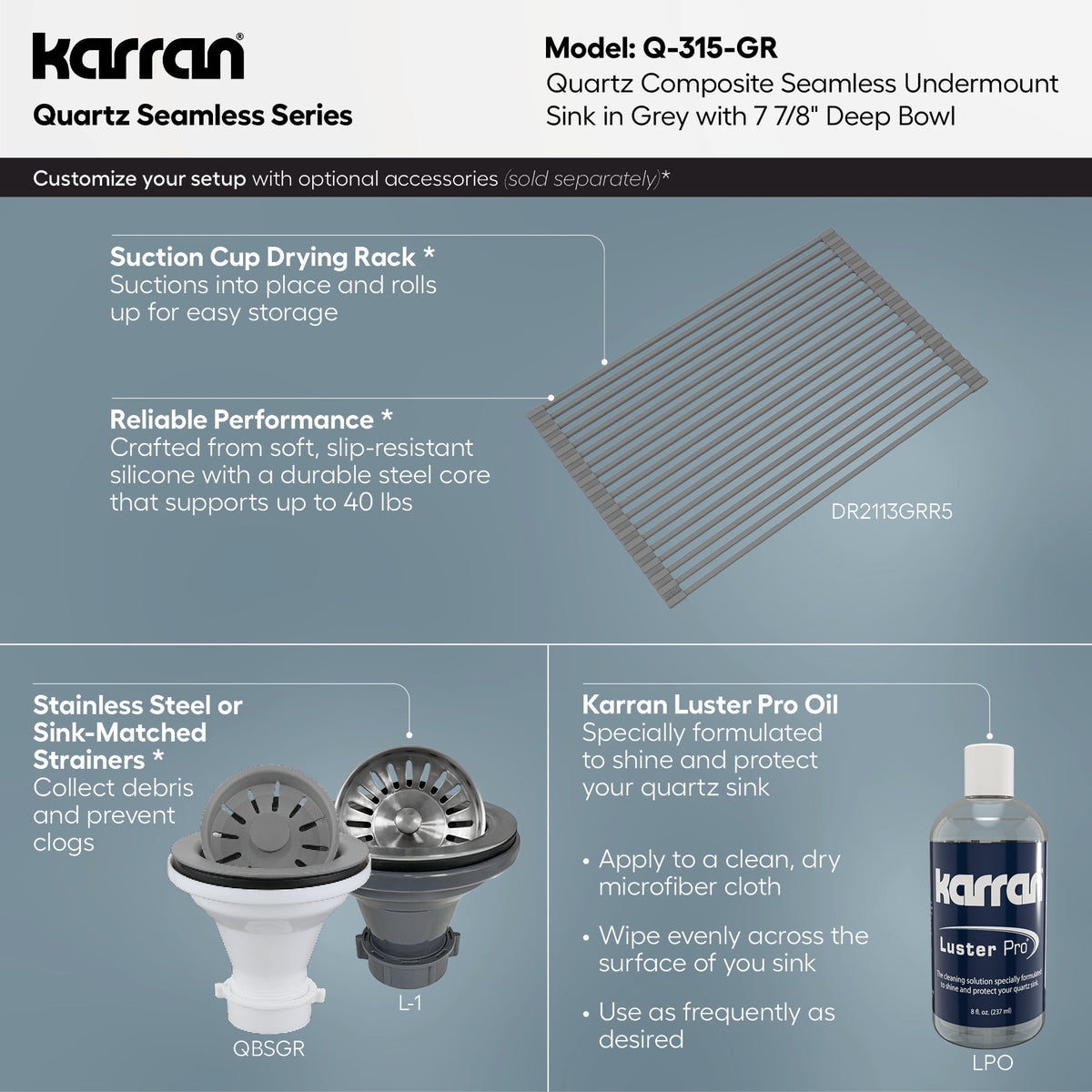 16-5/8" Seamless Undermount Quartz Composite Bar/Prep Sink In Grey