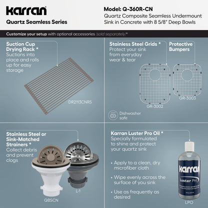 32-3/8" Seamless Undermount Double Offset Bowl Quartz Composite Kitchen Sink In Concrete