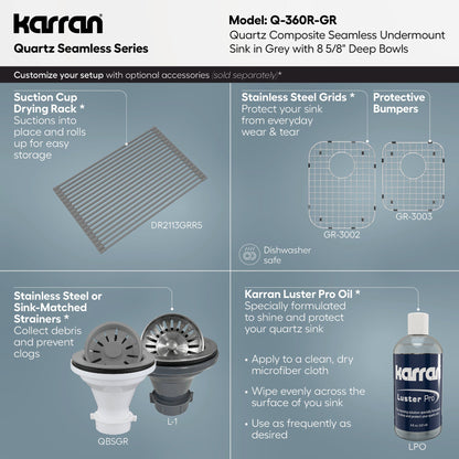 32-3/8" Seamless Undermount Double Offset Bowl Quartz Composite Kitchen Sink In Grey