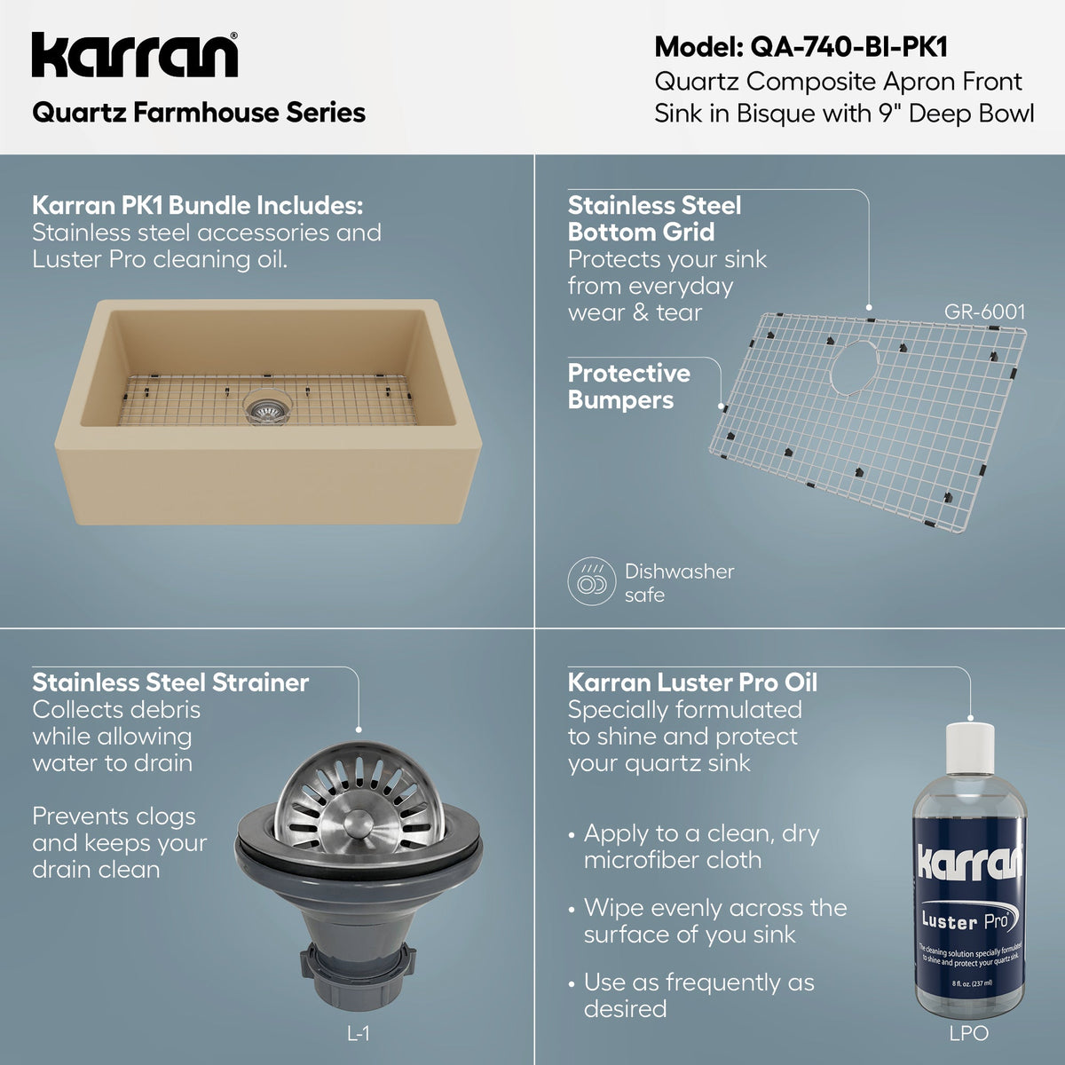 Farmhouse/Apron-Front Quartz Composite 34" Single Bowl Kitchen Sink Kit In Bisque