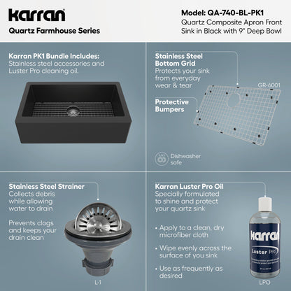 34" Farmhouse Large Single Bowl Quartz Composite Kitchen Sink Kit In Black