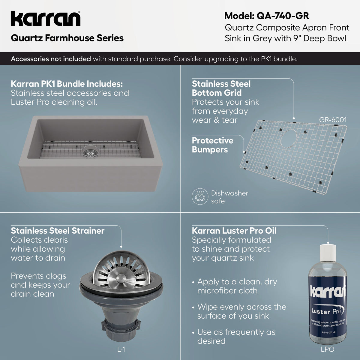 34" Farmhouse Large Single Bowl Quartz Composite Kitchen Sink In Grey