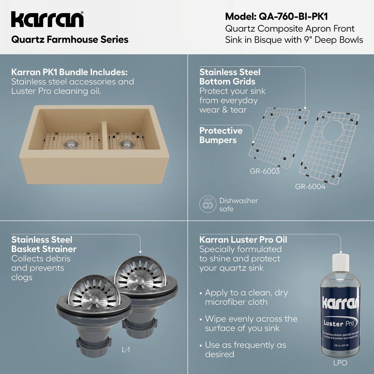 34" Farmhouse Double Offset Bowl Quartz Composite Kitchen Sink Kit In Bisque