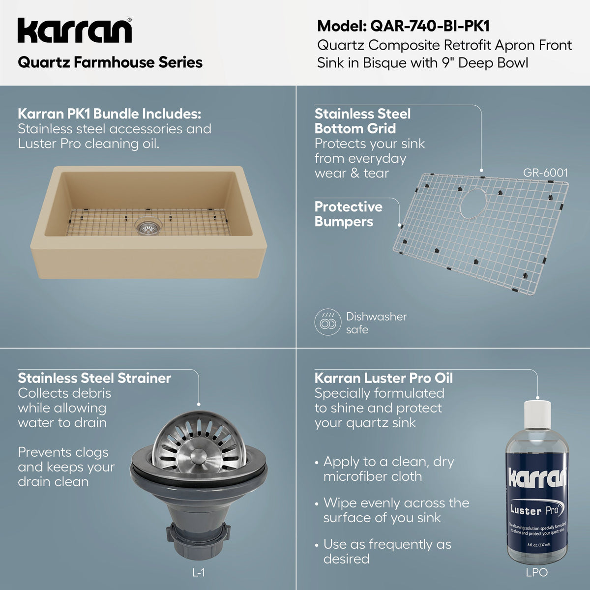 34"" Retrofit Farmhouse Large Single Bowl Quartz Composite Kitchen Sink Kit In Bisque