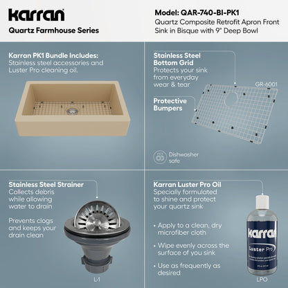 34"" Retrofit Farmhouse Large Single Bowl Quartz Composite Kitchen Sink Kit In Bisque