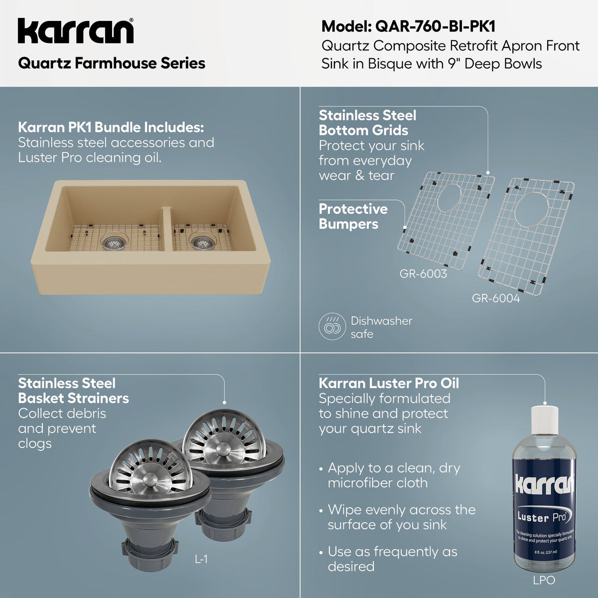 34" Retrofit Farmhouse Double Offset Bowl Quartz Composite Kitchen Sink Kit In Bisque