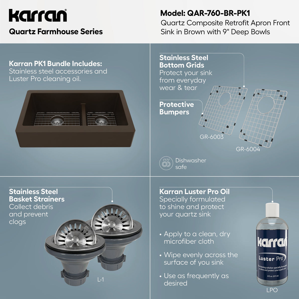 34" Retrofit Farmhouse Double Offset Bowl Quartz Composite Kitchen Sink Kit In Brown