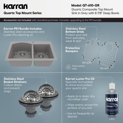 33" Top Mount Double Offset Bowl Quartz Composite Kitchen Sink In Grey