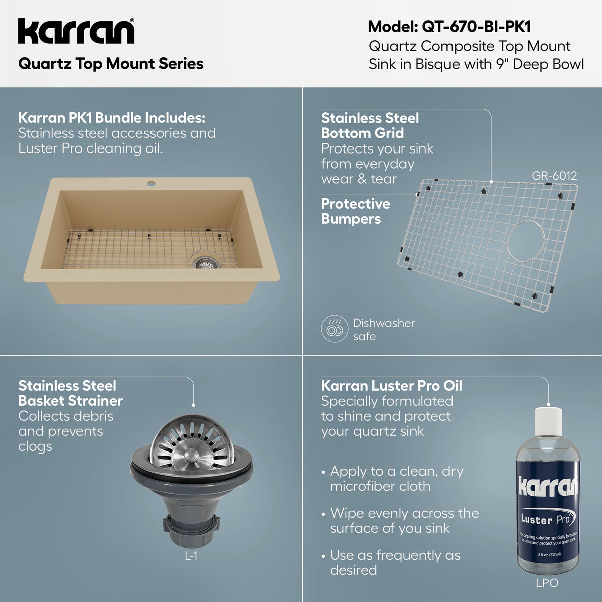 33" Top Mount Large Single Bowl Quartz Composite Kitchen Sink Kit In Bisque
