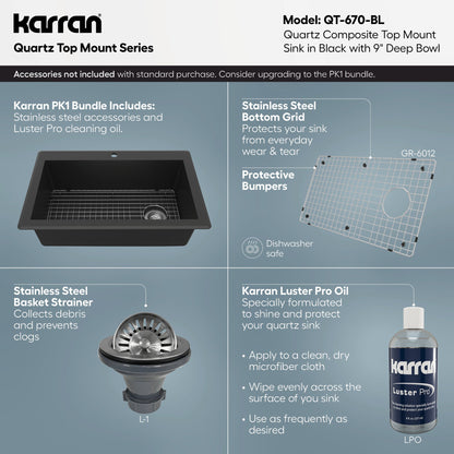 33" Top Mount Large Single Bowl Quartz Composite Kitchen Sink In Black