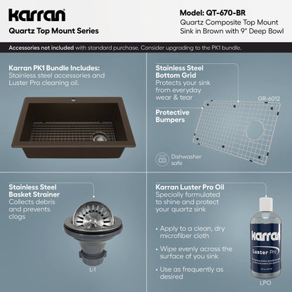 33" Top Mount Large Single Bowl Quartz Composite Kitchen Sink In Brown