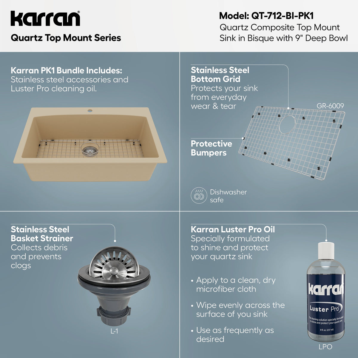 33" Top Mount Large Single Bowl Quartz Composite Kitchen Sink Kit In Bisque