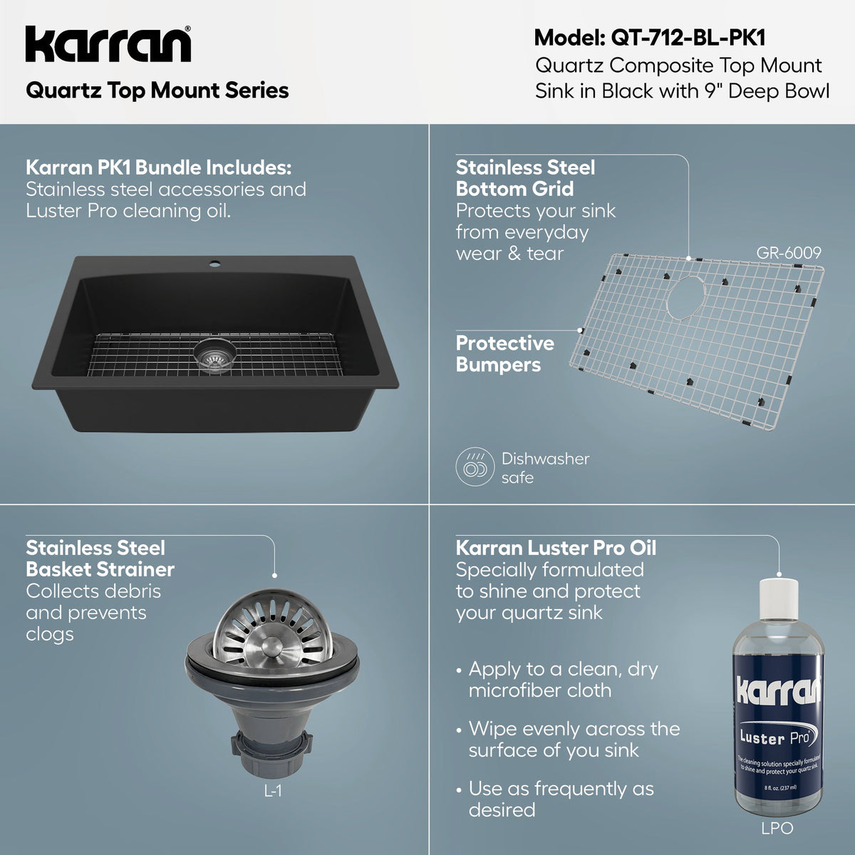 33" Top Mount Large Single Bowl Quartz Composite Kitchen Sink Kit In Black