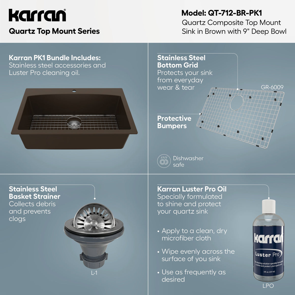 33" Top Mount Large Single Bowl Quartz Composite Kitchen Sink Kit In Brown