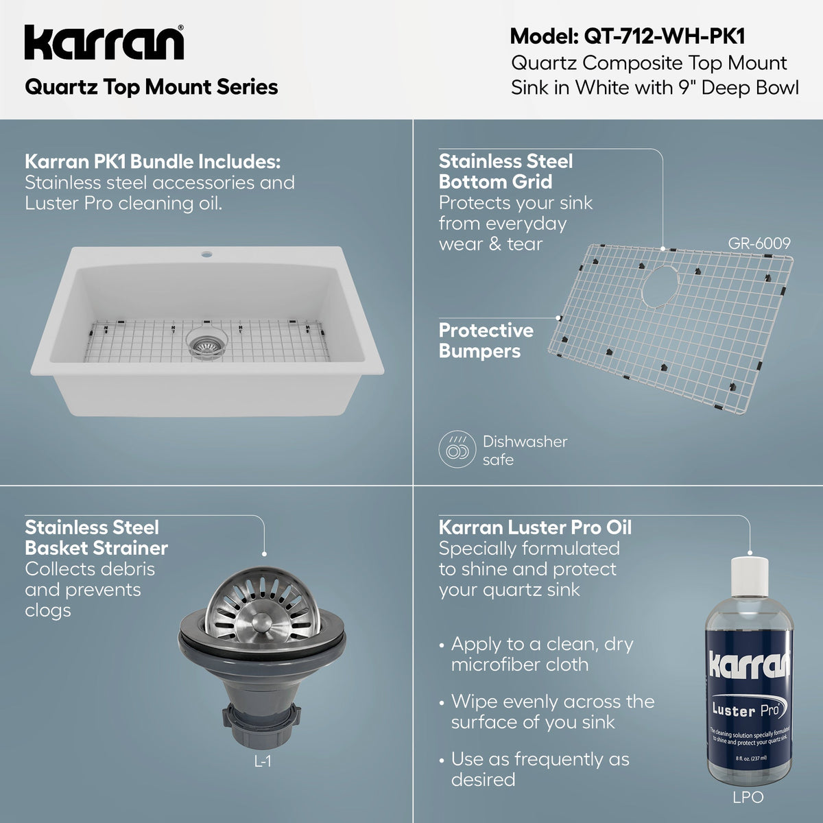 33" Top Mount Large Single Bowl Quartz Composite Kitchen Sink Kit White