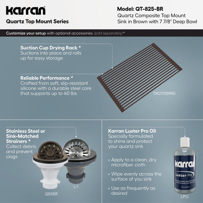 15-3/4" Top Mount Quartz Composite Bar/Prep Sink In Brown