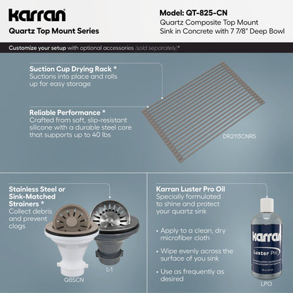 15-3/4" Top Mount Quartz Composite Bar/Prep Sink In Concrete