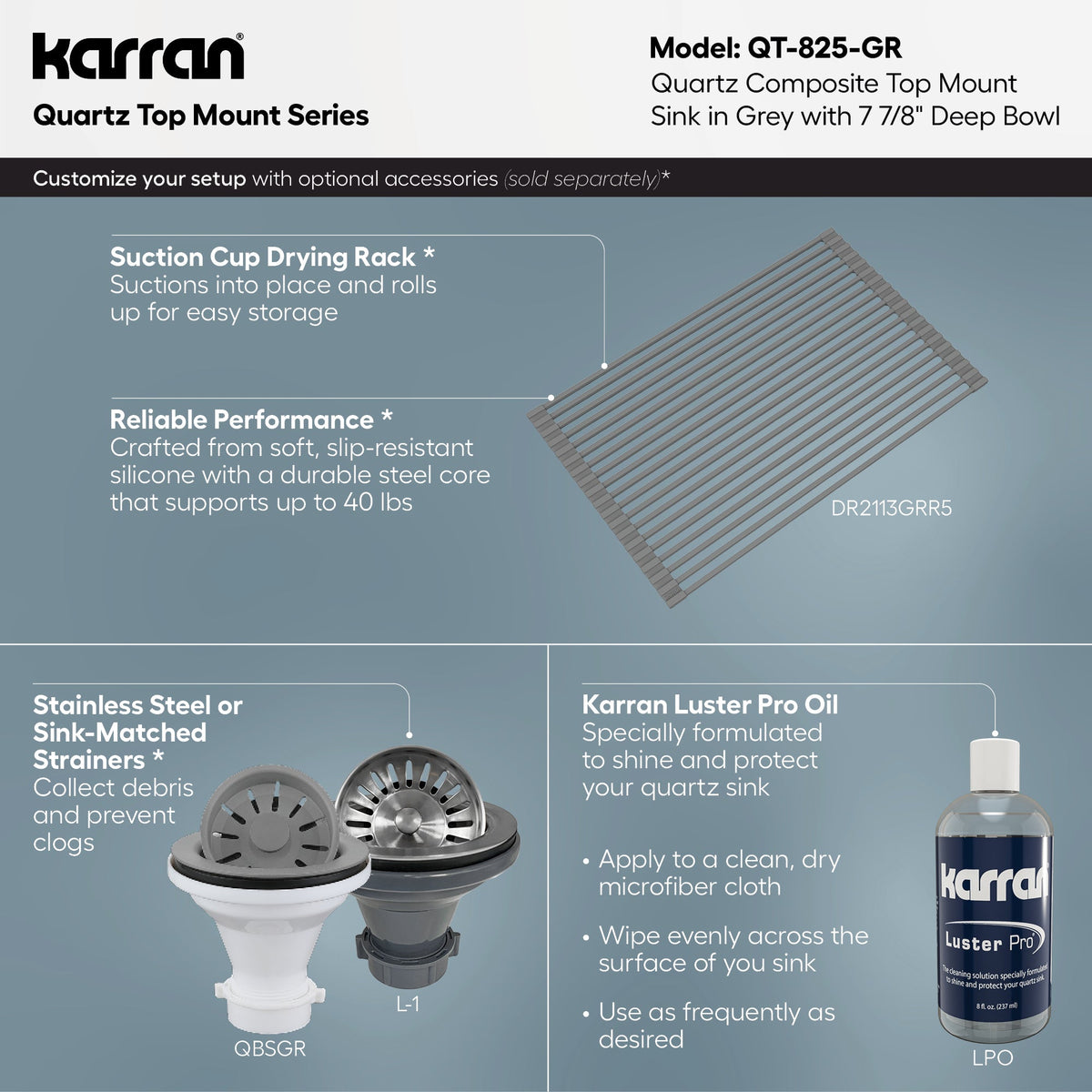15-3/4" Top Mount Quartz Composite Bar/Prep Sink In Grey