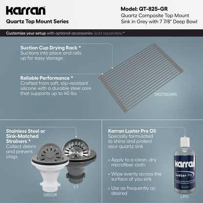 15-3/4" Top Mount Quartz Composite Bar/Prep Sink In Grey
